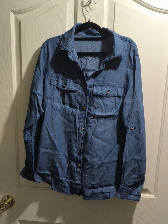 Tops - Blue Button-Up Long Sleeve Shirt